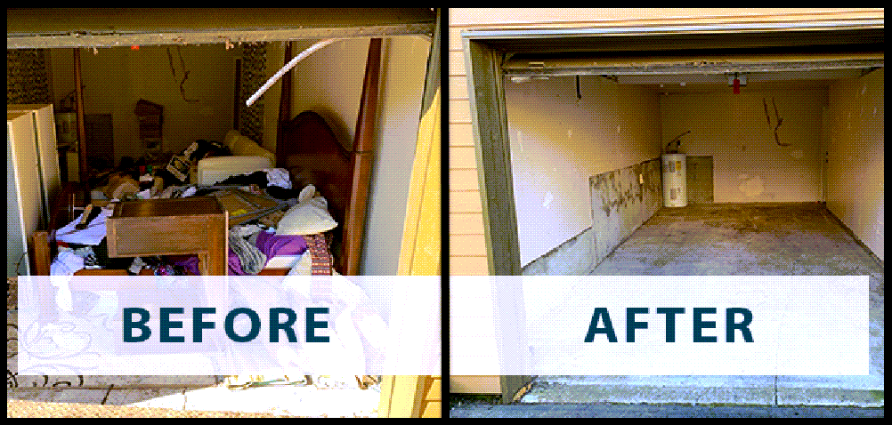 Before and after photos of a Garage Cleanout.